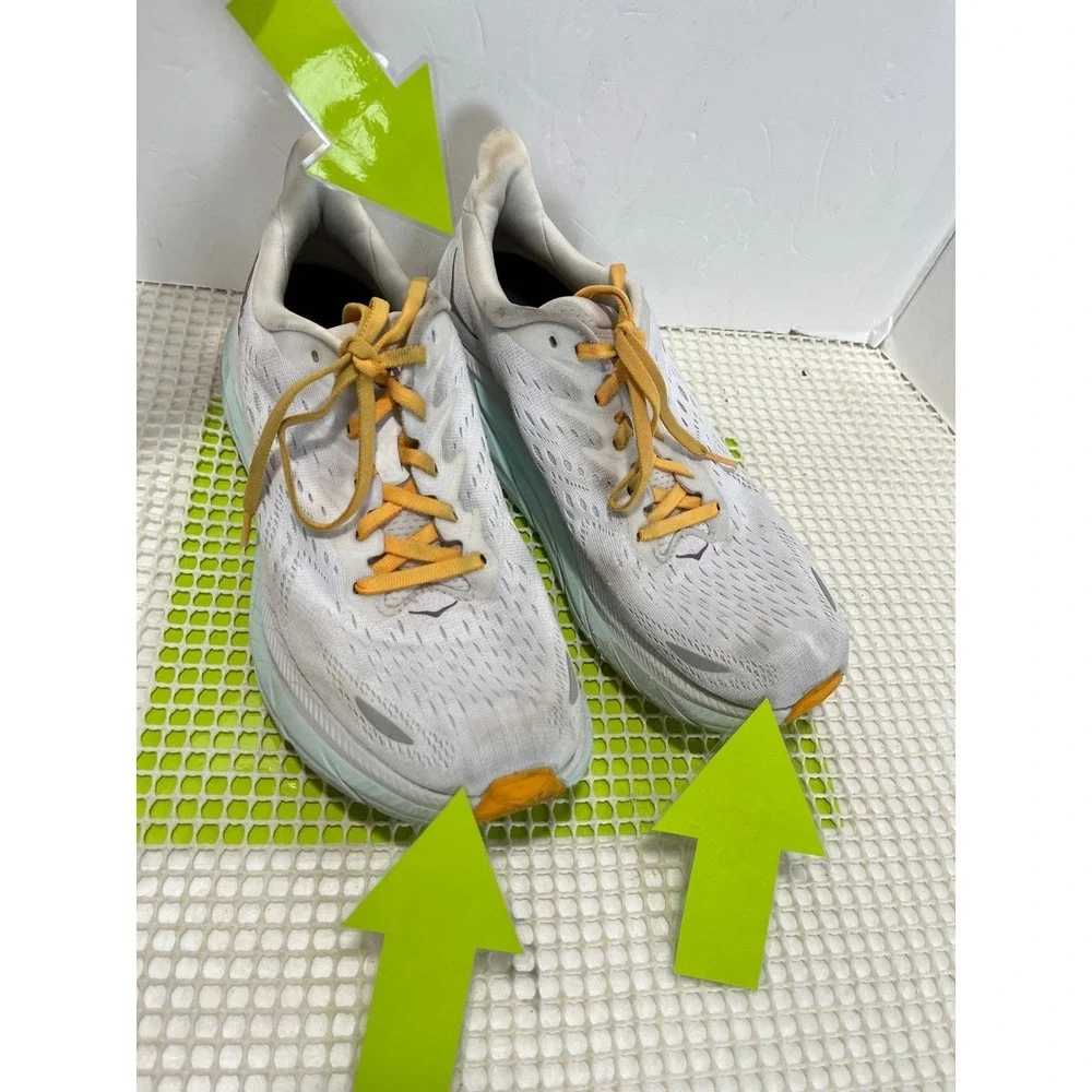 Hoka One One Clifton 8 Running Shoes Women's 9.5 White Blue Yellow 1119394 BDBW